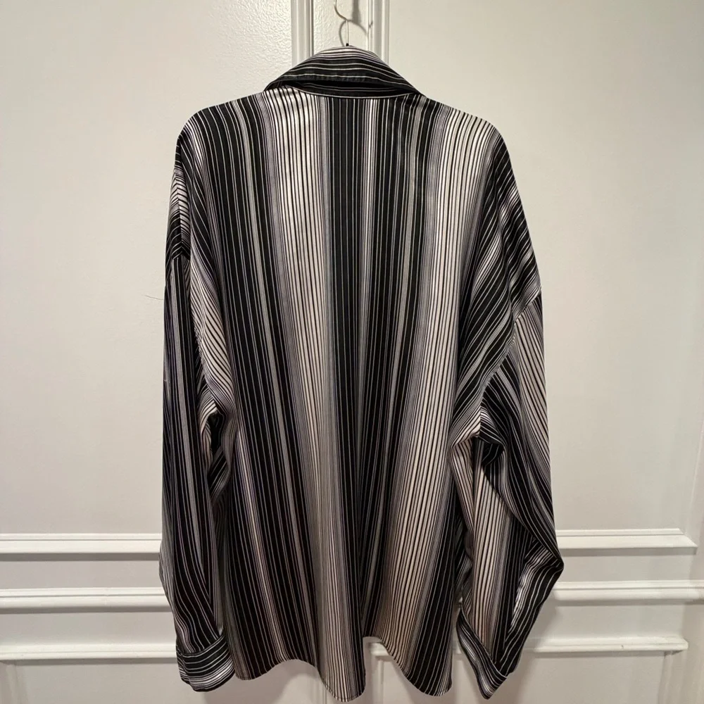 Monzini Collection Men's Shirt Size 3X Black White Striped Long Sleeve‎
